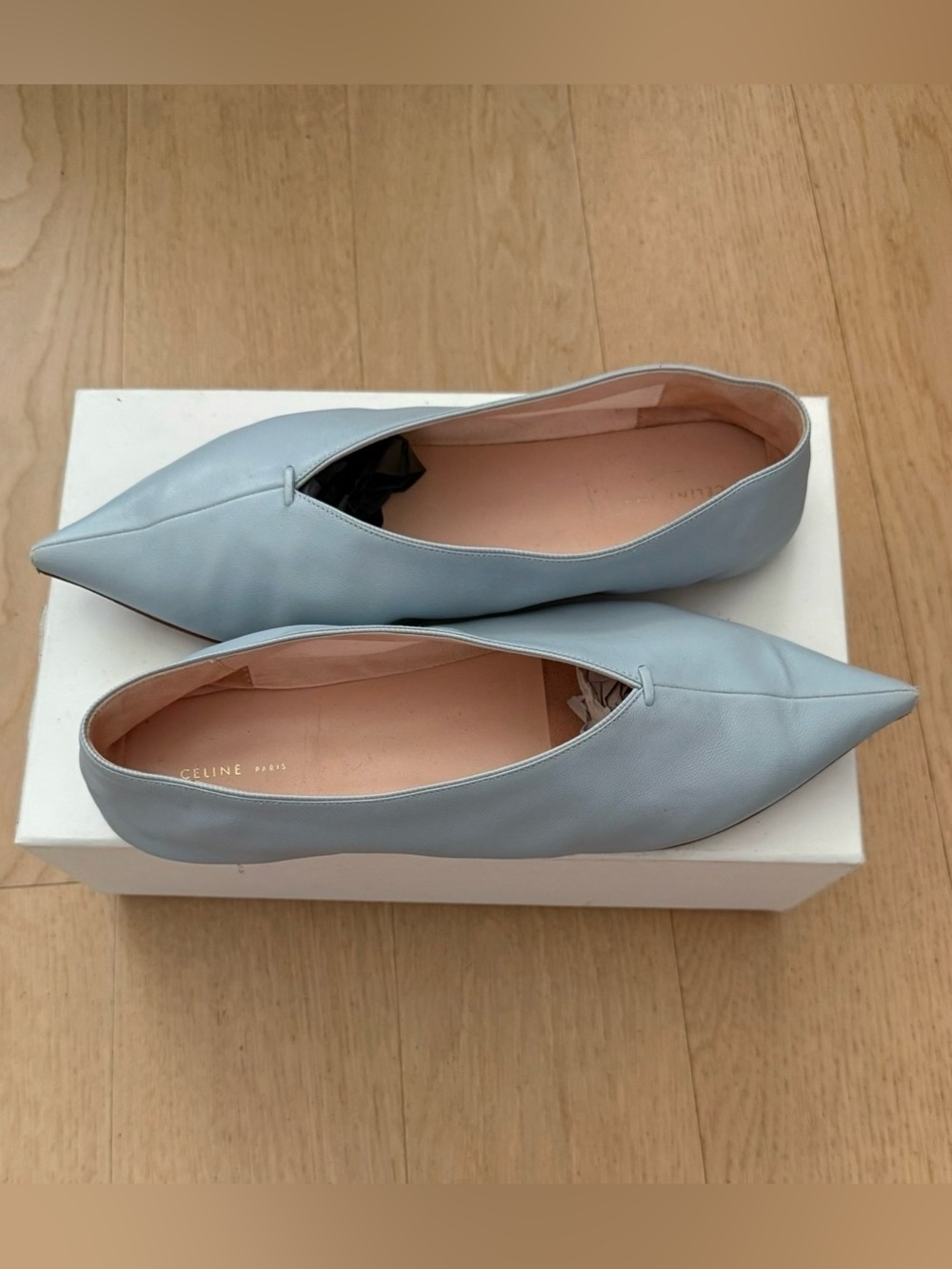 EUC Old Celine Phoebe Philo Babouche Soft Leather Pointed Flats Pale Blue 37.5